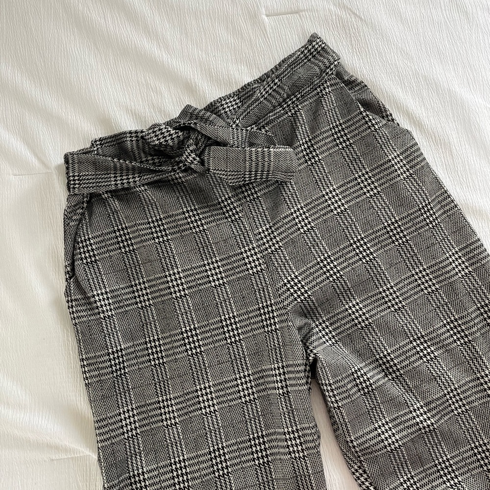 Glen plaid straight leg pants